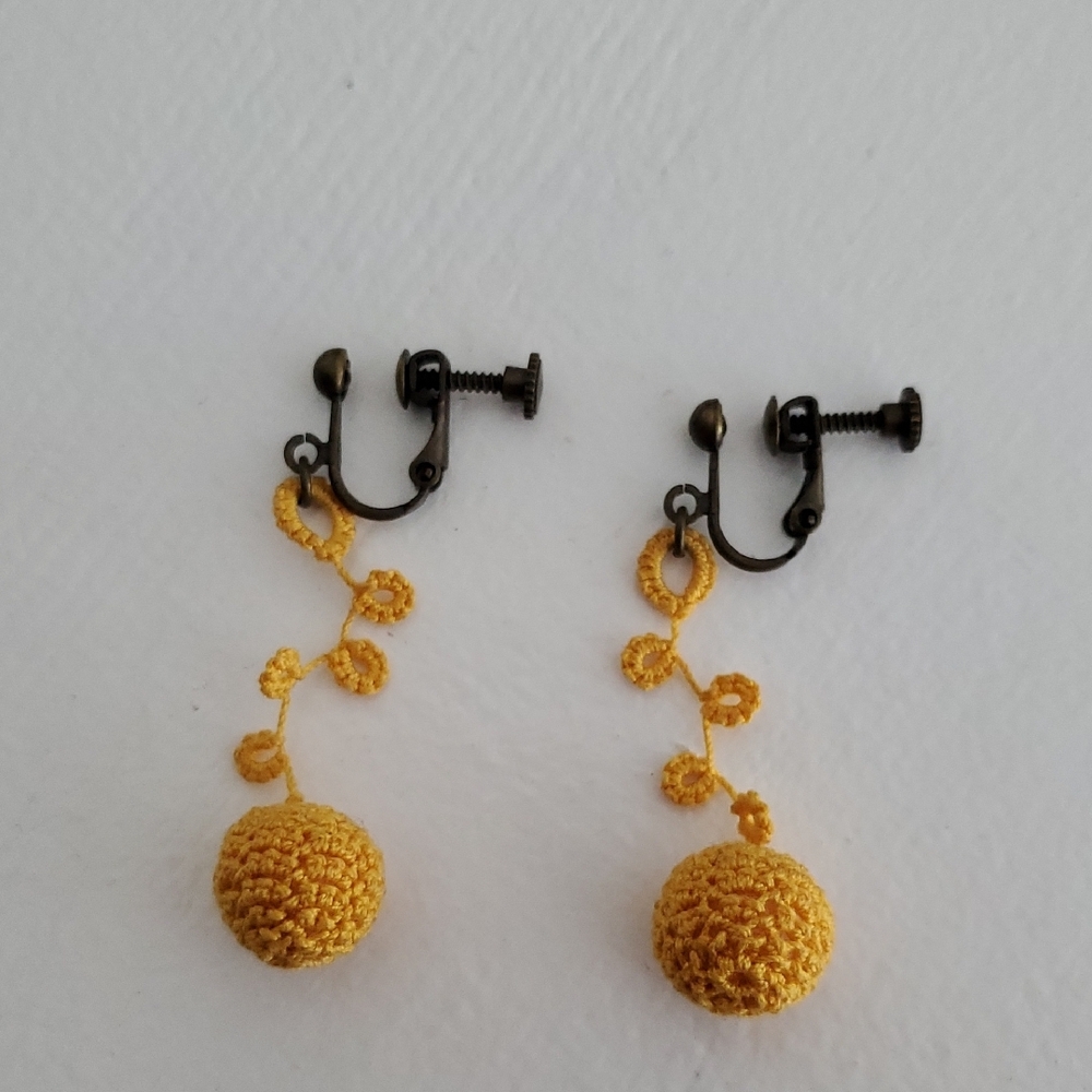 Clip-on Crochet Earrings, Yellow, One Size